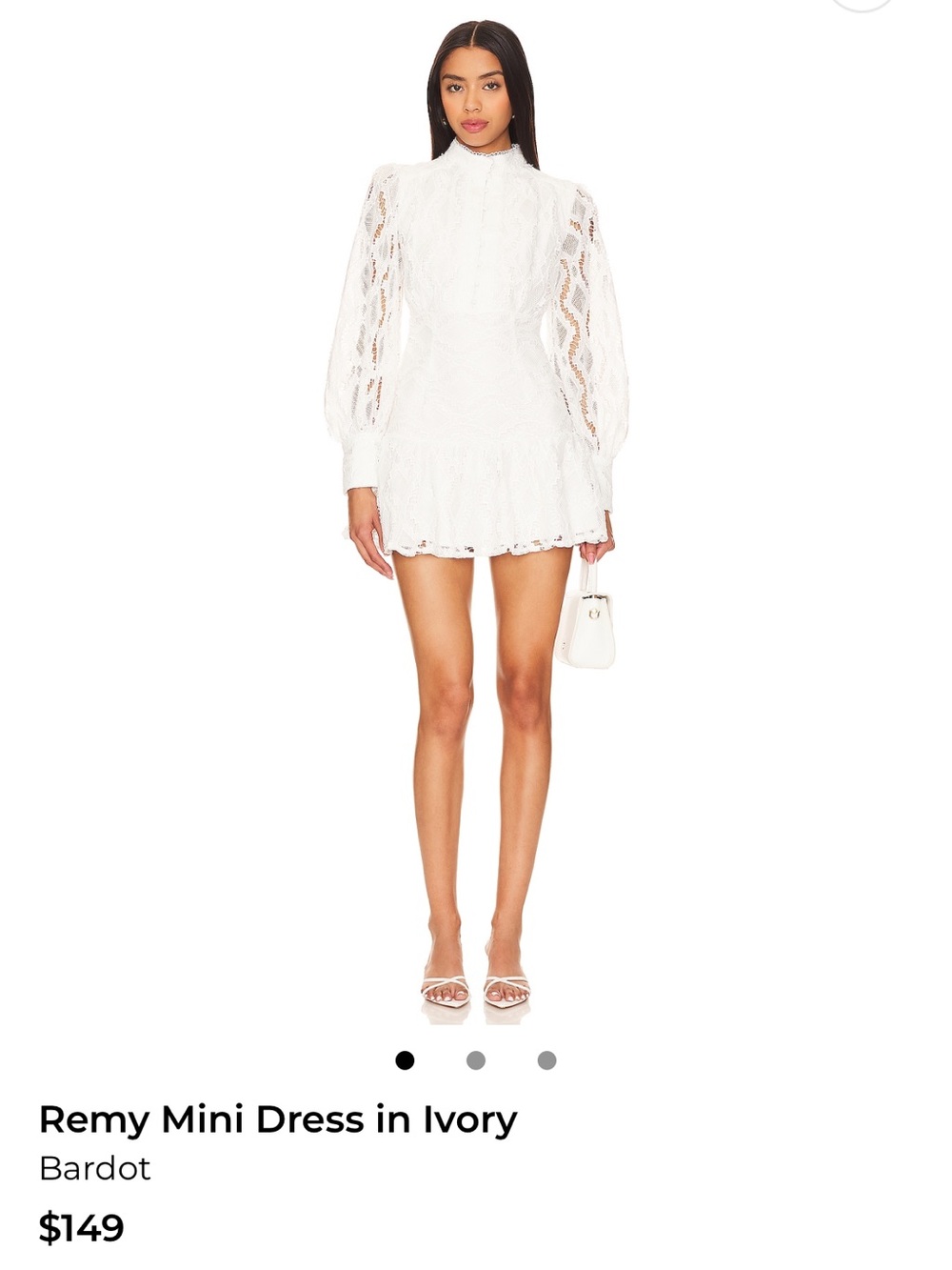 Bardot Lace High-Neck Mini Dress in Ivory